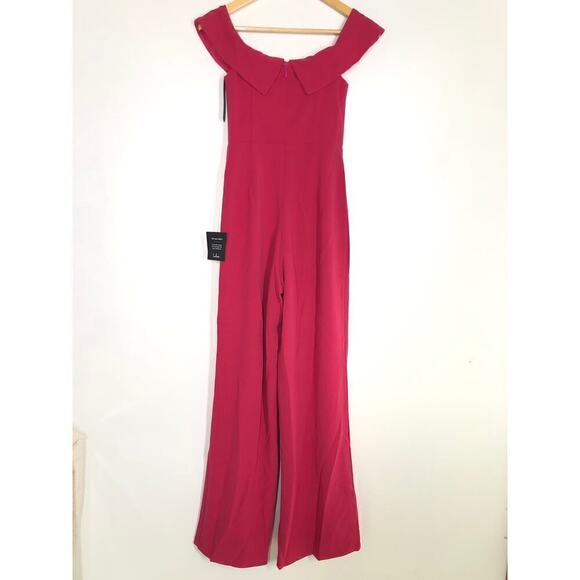 Lulus Love Me Tomorrow Jumpsuit Off The Shoulder Wide Leg Hot Pink NWT Size XS - Picture 8 of 12
